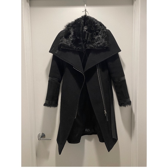 shearling collar mackage black wool coat MACKAGE Isabel Shearling Accent Wool Coat